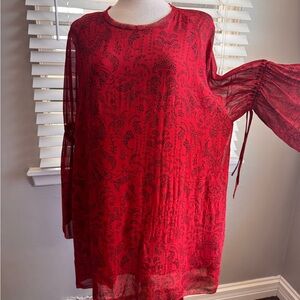 IRO Red Long Sleeve Patterned Dress